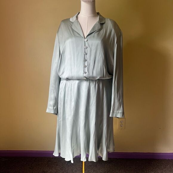 Vintage 90s Washed Silk Two Piece Skirt Set Size 20 Sage Green Dressy Casual NEW - Picture 1 of 10